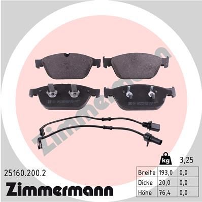 Комплект тормозных колодок, дисковый тормоз ZIMMERMANN 251602002