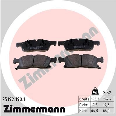 Комплект тормозных колодок, дисковый тормоз ZIMMERMANN 251921901