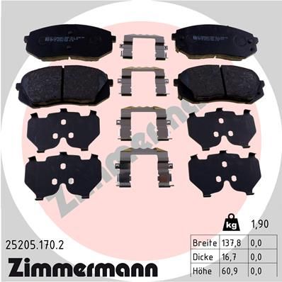 Комплект тормозных колодок, дисковый тормоз ZIMMERMANN 252051702