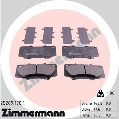 Комплект тормозных колодок, дисковый тормоз ZIMMERMANN 252091701