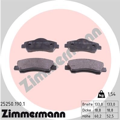 Комплект тормозных колодок, дисковый тормоз ZIMMERMANN 252501901