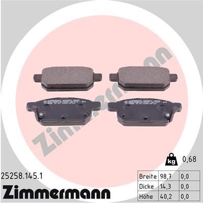 Комплект тормозных колодок, дисковый тормоз ZIMMERMANN 252581451