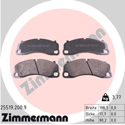 Комплект тормозных колодок, дисковый тормоз ZIMMERMANN 255192009