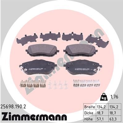 Комплект тормозных колодок, дисковый тормоз ZIMMERMANN 256981902