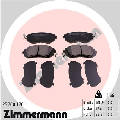 Комплект тормозных колодок, дисковый тормоз ZIMMERMANN 257601701