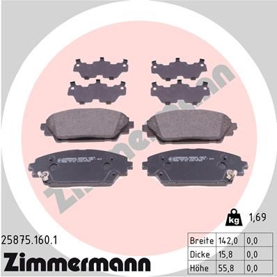Комплект тормозных колодок, дисковый тормоз ZIMMERMANN 258751601