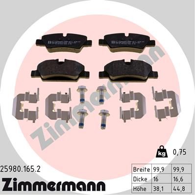 Комплект тормозных колодок, дисковый тормоз ZIMMERMANN 259801652