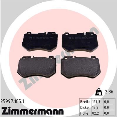 Комплект тормозных колодок, дисковый тормоз ZIMMERMANN 259971851