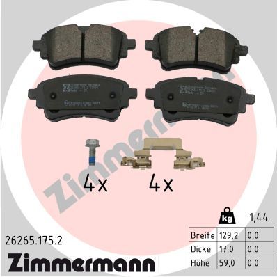 Комплект тормозных колодок, дисковый тормоз ZIMMERMANN 262651752