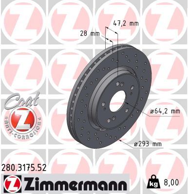 Тормозной диск ZIMMERMANN 280317552