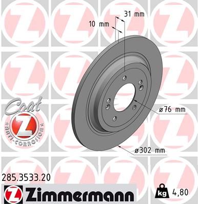 Тормозной диск ZIMMERMANN 285353320