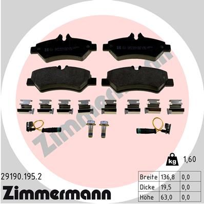 Комплект тормозных колодок, дисковый тормоз ZIMMERMANN 291901952
