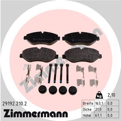 Комплект тормозных колодок, дисковый тормоз ZIMMERMANN 291922102
