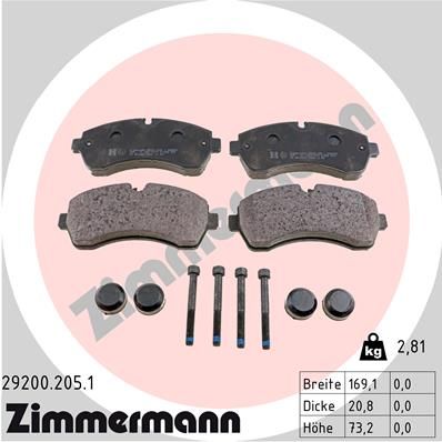 Комплект тормозных колодок, дисковый тормоз ZIMMERMANN 292002051