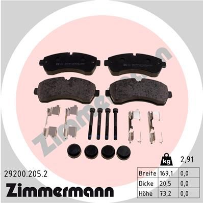 Комплект тормозных колодок, дисковый тормоз ZIMMERMANN 292002052