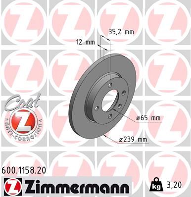 Тормозной диск ZIMMERMANN 600115820