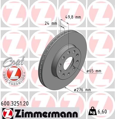 Тормозной диск ZIMMERMANN 600325120