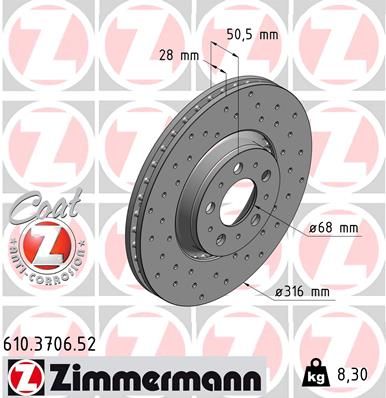 Тормозной диск ZIMMERMANN 610370652