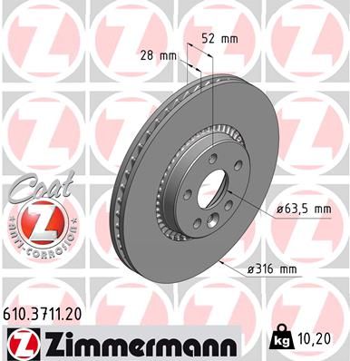 Тормозной диск ZIMMERMANN 610371120