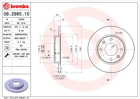 Тормозной диск BREMBO 08298510