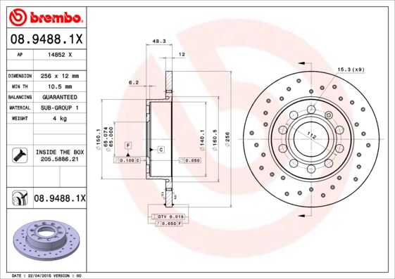 Тормозной диск BREMBO 0894881X