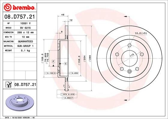 Тормозной диск BREMBO 08D75721