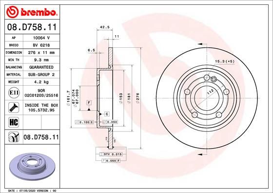 Тормозной диск BREMBO 08D75811