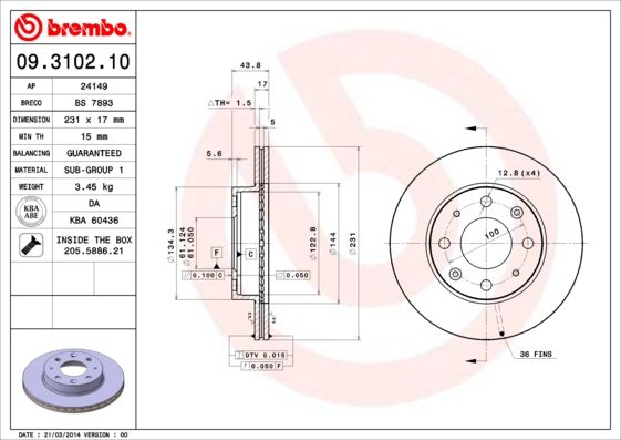 Тормозной диск BREMBO 09310210