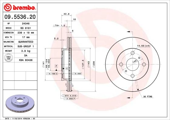 Тормозной диск BREMBO 09553620