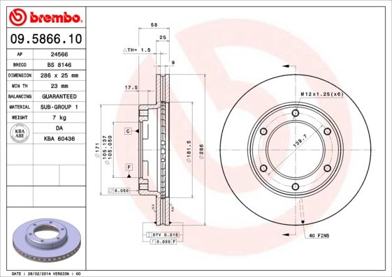 Тормозной диск BREMBO 09586610