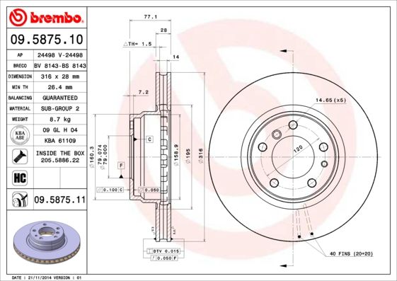 Тормозной диск BREMBO 09587511