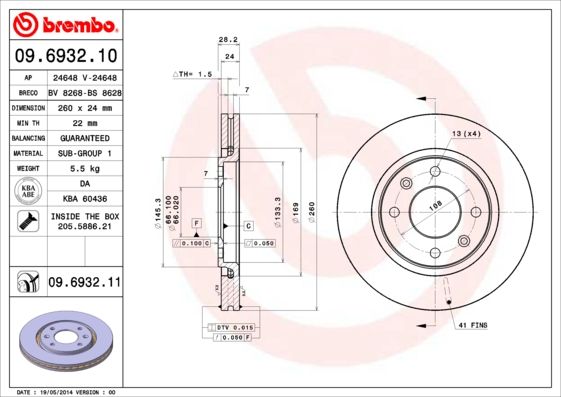 Тормозной диск BREMBO 09693210