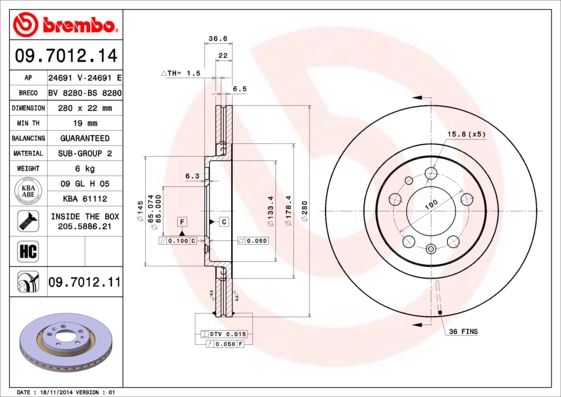 Тормозной диск BREMBO 09701211