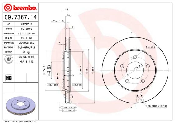 Тормозной диск BREMBO 09736714