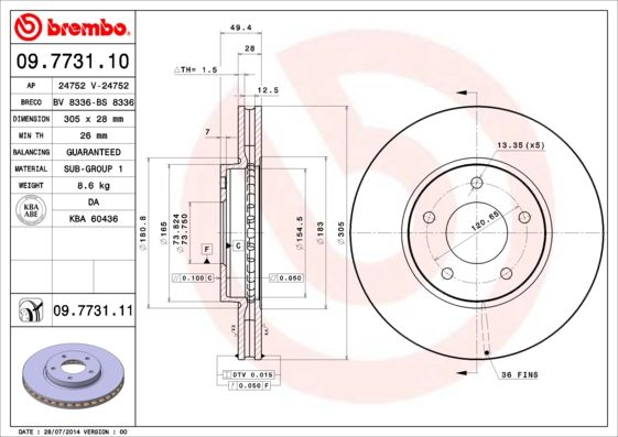 Тормозной диск BREMBO 09773111