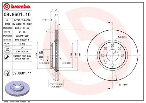 Тормозной диск BREMBO 09860110