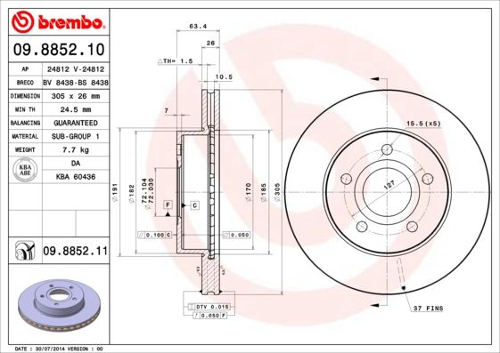 Тормозной диск BREMBO 09885211
