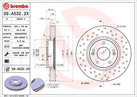 Тормозной диск BREMBO 09A5322X