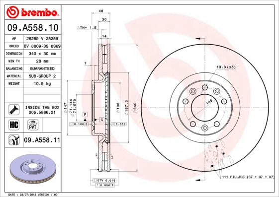 Тормозной диск BREMBO 09A55811