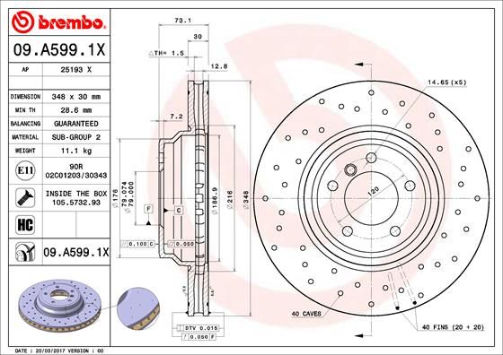 Тормозной диск BREMBO 09A5991X