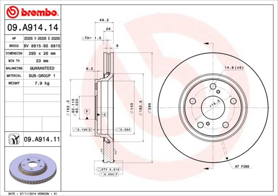 Тормозной диск BREMBO 09A91414