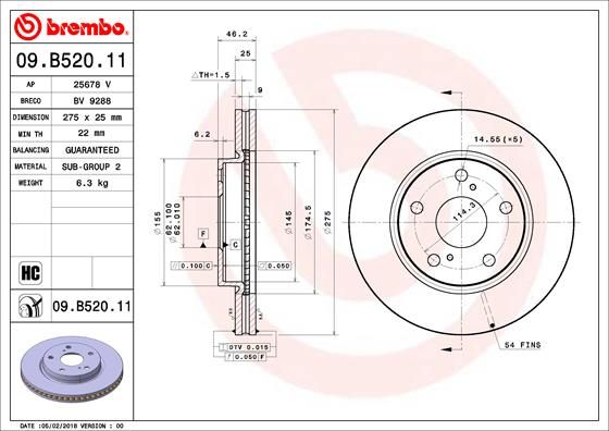 Тормозной диск BREMBO 09B52011