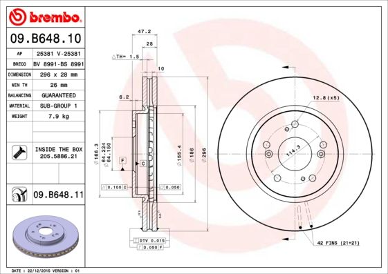 Тормозной диск BREMBO 09B64811