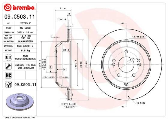 Тормозной диск BREMBO 09C50311