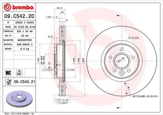 Тормозной диск BREMBO 09C54221