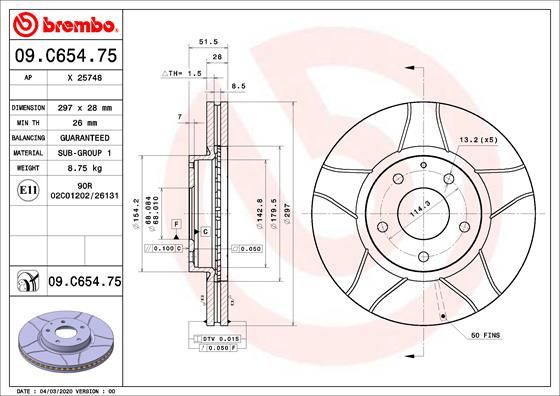 Тормозной диск BREMBO 09C65475