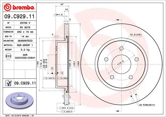 Тормозной диск BREMBO 09C92911