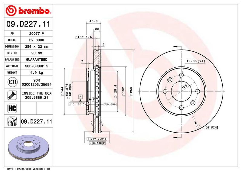Тормозной диск BREMBO 09D22711