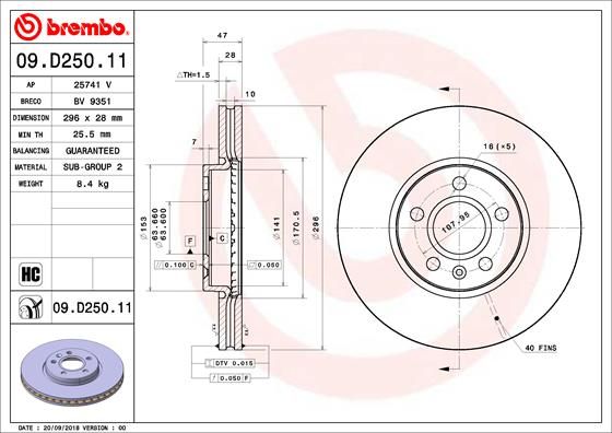 Тормозной диск BREMBO 09D25011