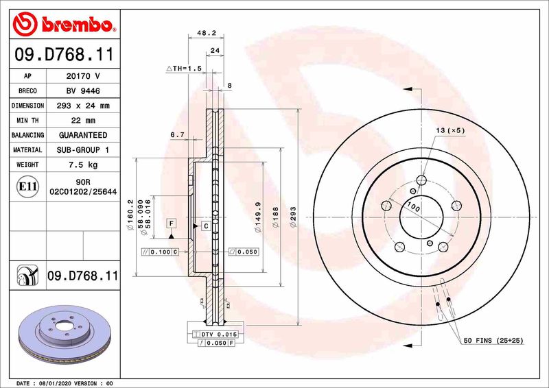 Тормозной диск BREMBO 09D76811